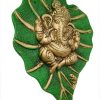 Green Metal Lord Ganesha On A Leaf Wall Hanging - assorted colours Green Metal Lord Ganesha on a Leaf Wall Hanging