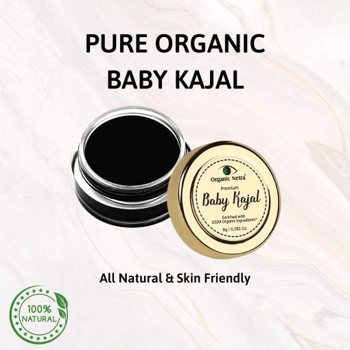 Organic Netra Baby Kajal - Water Resistant,Matte, Smudge Proof, Long lasting,For Normal Skin type,All Natural and Organic with no Harmful chemicals -8 gm