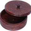 Hand Work chapati/Puri/paratha Wooden Box casserole with lid ( 1500 ml , 10 x 6 inch Dark Brown )