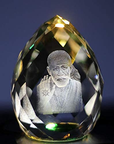 Decorative 3D Crystal Diamond Engrave Saibaba Traditional God Saibabu In Crystal Stone Decorative In Pooja Rooms