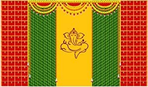 Talambralu Ganesh Bells Backdrop Cloth For All Festivals/House Hold Functions/Haldi Function &Amp; Any Traditional Ceremonies(Washable) 5Feet Height * 8 Feet Width Talambralu Ganesh Bells Backdrop Cloth For All Festivals/House Hold Functions/Haldi Function &Amp; Any Traditional Ceremonies(Washable) 5Feet Height * 8 Feet Width