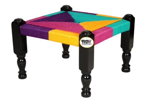 Traditional Handicrafts Multicolour Rajvadi Wooden Khatli Bajot Stool Charpai Chowki Pidda Mudda