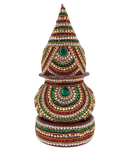 Decorative Mangal Kalash With Coconut For Pooja Decorative Loti With Nariyal Navrang Kalash For Puja Wedding Temple Diamond Kalash Loti Nariyal Set Wood