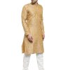 Men'S Jacquard Silk Kurta And Pyjama Size L, Light Gold Traditional Means Cotton Silk Kuurta And Pyjama Set