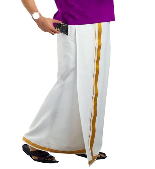 Indian Traditional Means Dhoti Cotton Golden Zari Border
