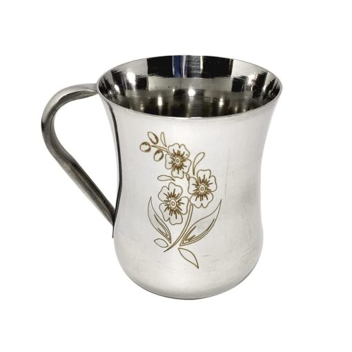 Stainless Steel Tea/Coffee Cup Mirror Finish Flower Printed Design,200 Ml, Stainless Steel Tea/Coffee Cup Mirror Finish Flower Printed Design