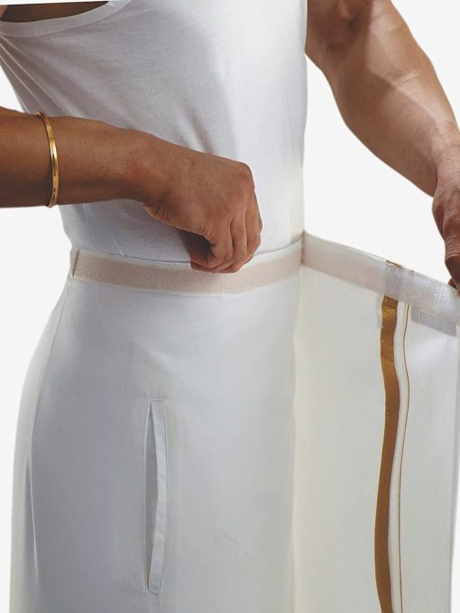 Indian Traditional Means Dhoti Cotton Golden Zari Border