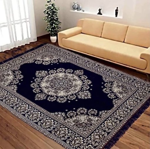 Designer Superfine Cotton Bed Cover Carpet | Rug | (Navy Blue