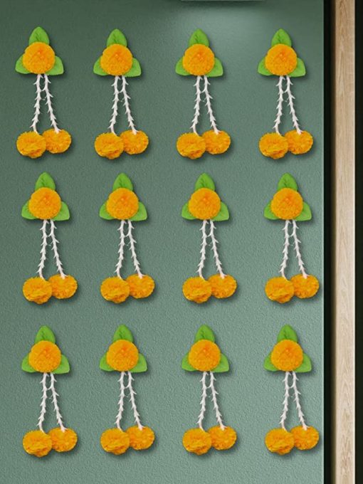 Artificial Flowers And Leaves Decoration At Home Easy Simple Backdrop Pack Of 12 Pcs (L Orange & Green) Artificial Flower And Leaves Decorative At Home