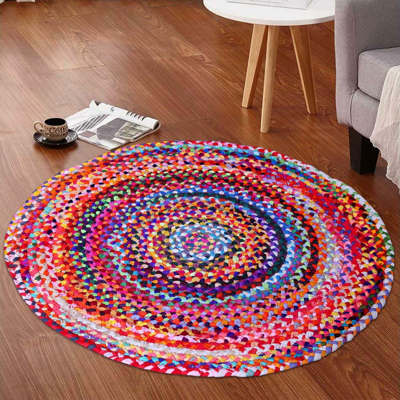 Traditional Solid Contemporary Rug (Multicolour, Cotton, 90 X 90 Cm)
