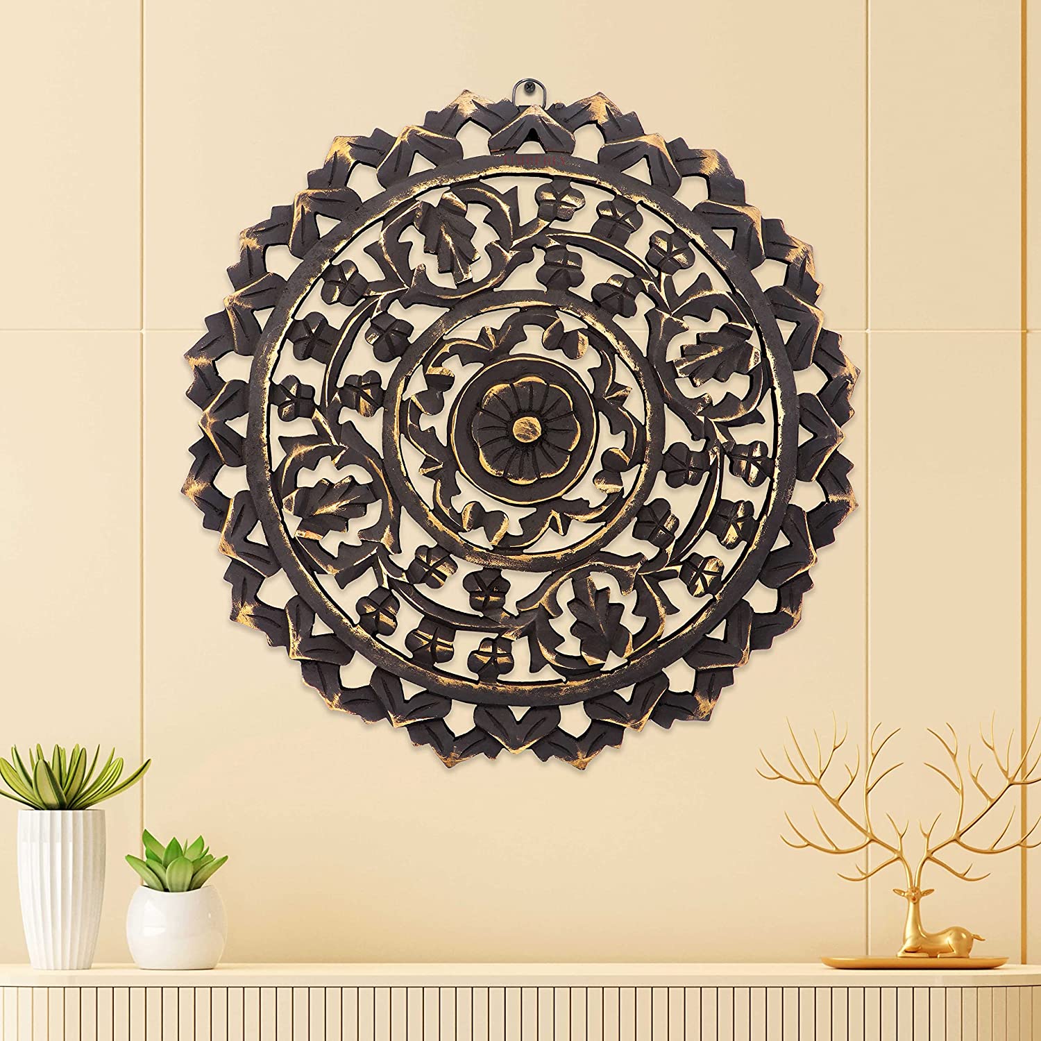 Decor Panel Wooden Hanging Jharokha Round Wall Decor Frame For Living