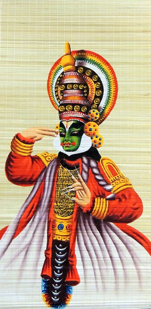 Hand Painted On Woven Bamboo Mat Kerala Traditional Kadhakali Painting Home Decorative Kathakali Painting Woven Bamboo Mat Wall Hanging