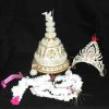 Bengal Ultra-Lite Weight Shola Topor Mukut With Shola Garland And Dolangi (Golden, Pure White) Bengal Handicraft Handlooms Ultra Lite Weight Shola Topor Mukut With Shola Garland And dolangi