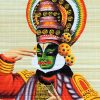 Hand Painted On Woven Bamboo Mat Kerala Traditional Kadhakali Painting Home Decorative Kathakali Painting Woven Bamboo Mat Wall Hanging