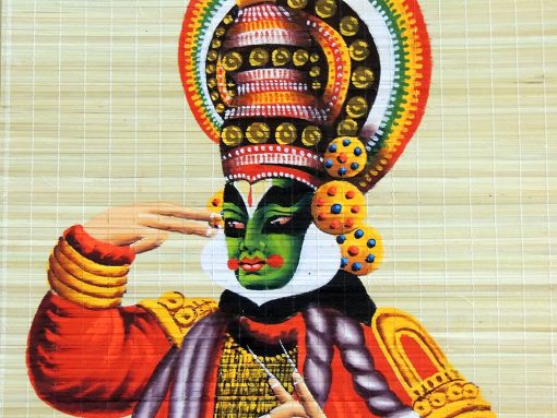 Home Decorative Kathakali Painting Woven Bamboo Mat Wall Hanging