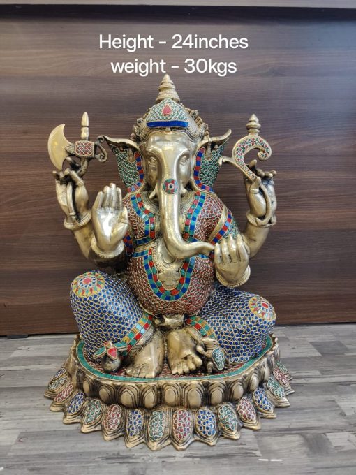 Brass with Stone work Lord Ganesha Statue/Idol/Sculpture - 60 Cm height Brass with Stone work Lord Ganesha Statue/Idol/Sculpture - 60 Cm height