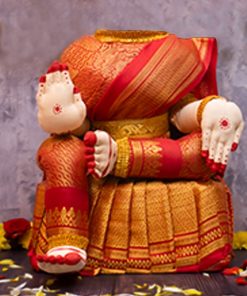 Statues Lakshmi Idol For Varalakshmi Vratham Dark Red Gold Saree ChennaiStore
