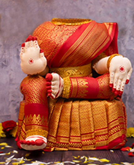 Varalakshmi Idol Pink and Gold Saree (18 IInches)- assorted colours