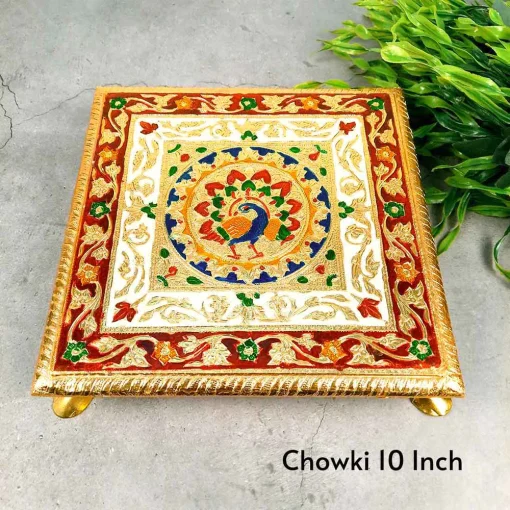 Peacock Pooja Chowki - 10 inch