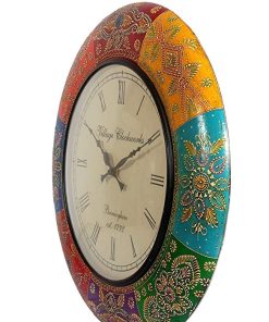 Wooden Decorative Hand-Painted Analog Wall Clock Multicolour Wooden Decorative Hand-Painted Analog Wall Clock Multicolour, 18 x 18 inch