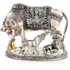 White Metal Golden Kamdhenu Cow with Calf