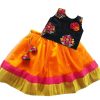 Baby Krishna Brocade Fabric Janmashtami Costume (2-3 Years) Kids Baby Girl's Silk Readymade Lehenga Choli Set Orange 3 -6 Months