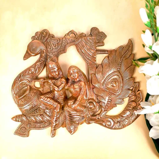 Metal Radha Krishna Wall Art Peacock Design Hanging - 15 Inch Metal Radha Krishna Wall Art Peacock Design Hanging - 15 Inch