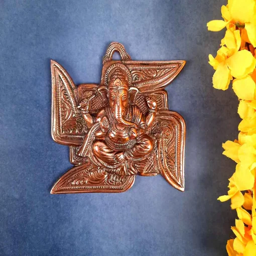 Ganesh Swastik Metal Wall Hanging - 7 Inch Ganesh Swastik Metal Wall Hanging - 7 Inch