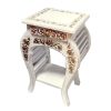 Handmade Bedside Table Floral Carved End Table for Bedroom and Living Room White with Golden Antique (53 X 35 X 35) cm