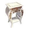 Handmade Bedside Table Floral Carved End Table for Bedroom and Living Room White with Golden Antique (53 X 35 X 35) cm Handmade Bedside Table Floral Carved End Table for Bedroom and Living Room White with Golden Antique (53 X 35 X 35) cm
