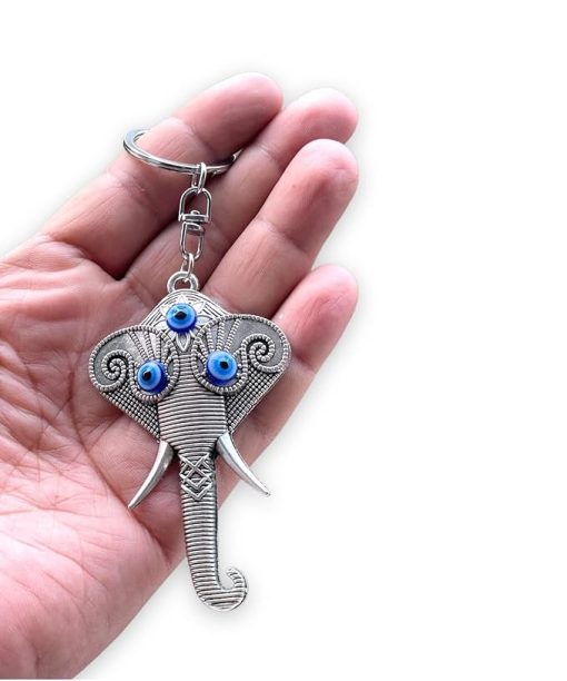 Evil Eye Silver Lord Ganesha Keychain