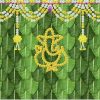 Ganesha with Marigold Flowers on Banana Leaf Backdrop Curtain Cloth