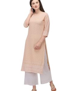 Women's Peach Georgette Straight Kurta - XS