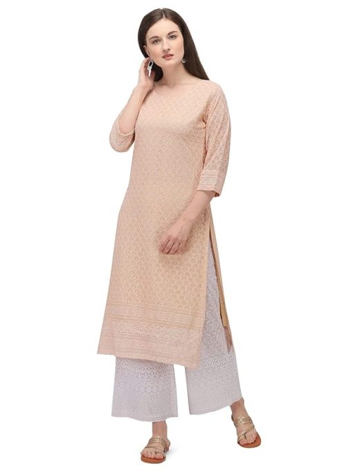 Women's Peach Georgette Straight Kurta - XS Women's Peach Georgette Straight Kurta - XS