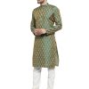 Men'S Jacquard Silk Kurta And Pyjama Size M - Green