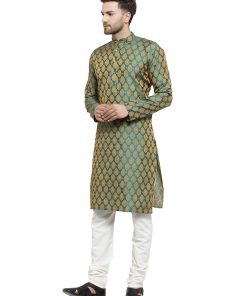 Kurta Pyjama Men’S Jacquard Silk Kurta And Pyjama Size M – Green ChennaiStore