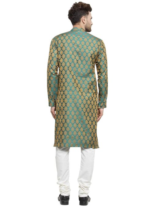 Men'S Jacquard Silk Kurta And Pyjama Size M - Green