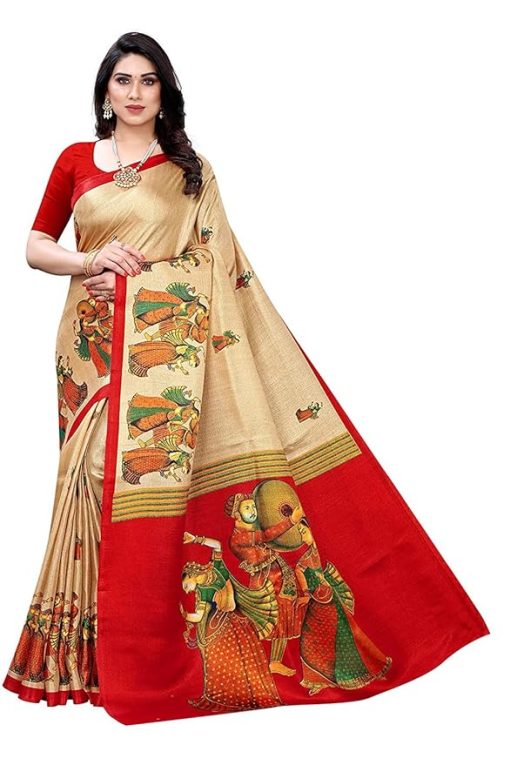 Beige and Red Art Silk Saree