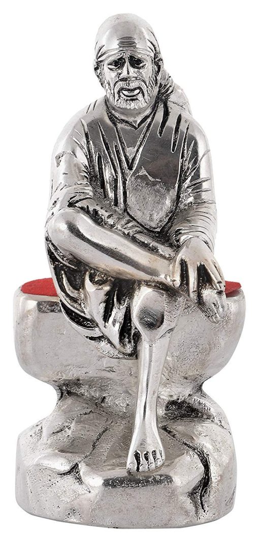 Silver Sai Baba Statue with Beautiful Gift Box Packing and with Carry Bag and2 Pieces Diya Set (16 cm X 7 cm X 5.5 cm)