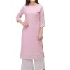 Women's Pink Georgette Straight Kurta - Large