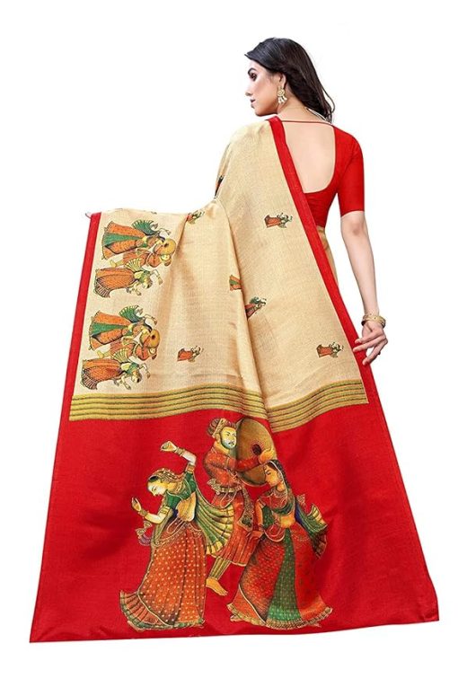 Beige and Red Art Silk Saree