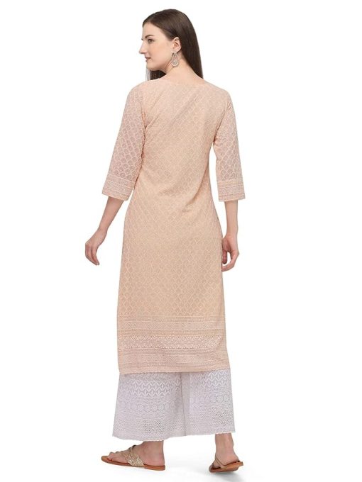 Women's Peach Georgette Straight Kurta - XS