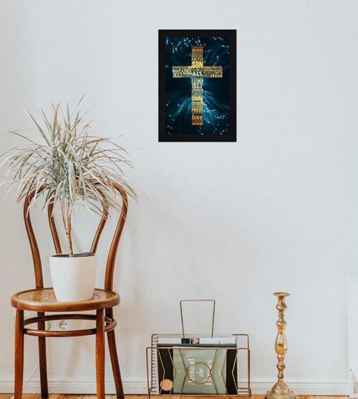 Synthetic Wood Framed Jesus Christ Cross Wall Art Painting