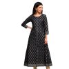 Women's Cotton Black and Gold Printed Anarkali Kurta - Large