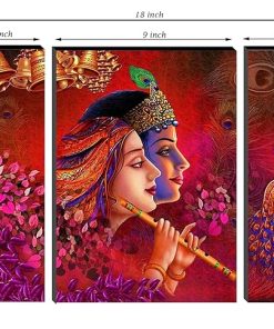 Set of 3 Buddha Religious Modern Framed Wall Paintings Set of 3 Radha Krishna Religious Modern Framed Wall Paintings