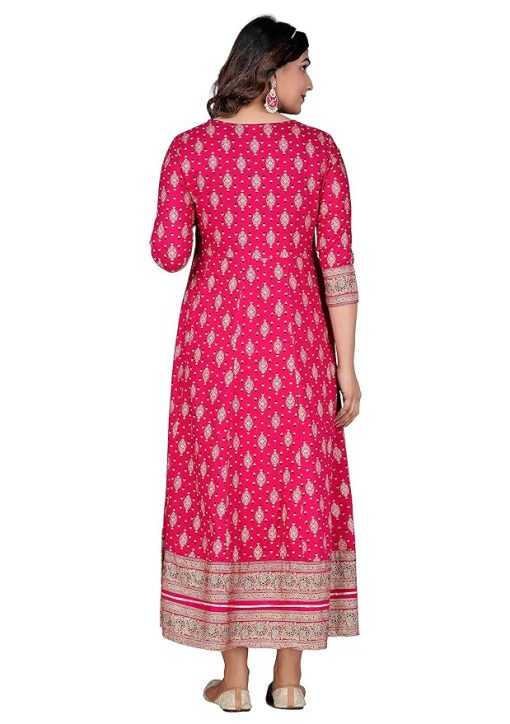 Pink Rayon Embroidered Anarkali Kurti - Large