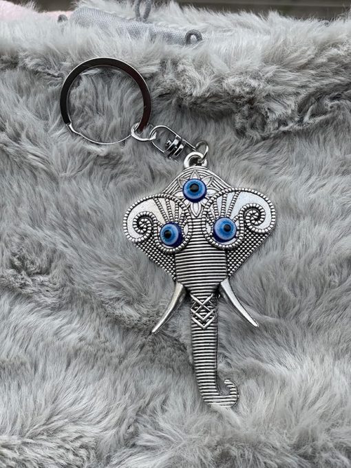 Evil Eye Silver Lord Ganesha Keychain
