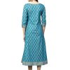 Women's Cotton Teal Gold Printed Anarkali Kurta - XL