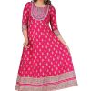Pink Rayon Embroidered Anarkali Kurti - Large