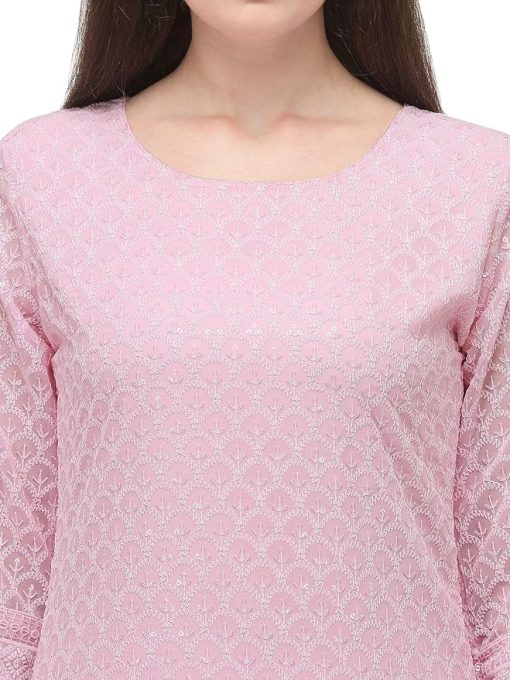 Women's Pink Georgette Straight Kurta - Large